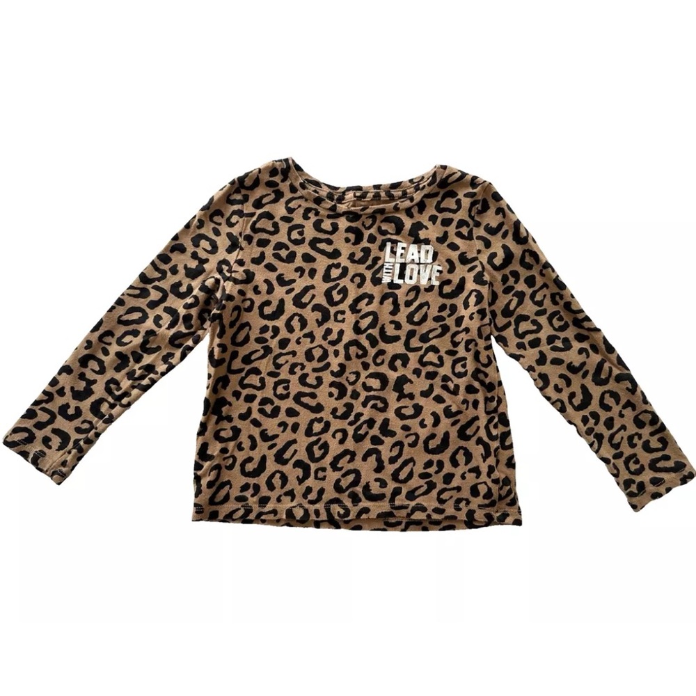 Old Navy S (6-7) Long Sleeve Shirt Brown Leopard Lead With Love 100% Cotton
